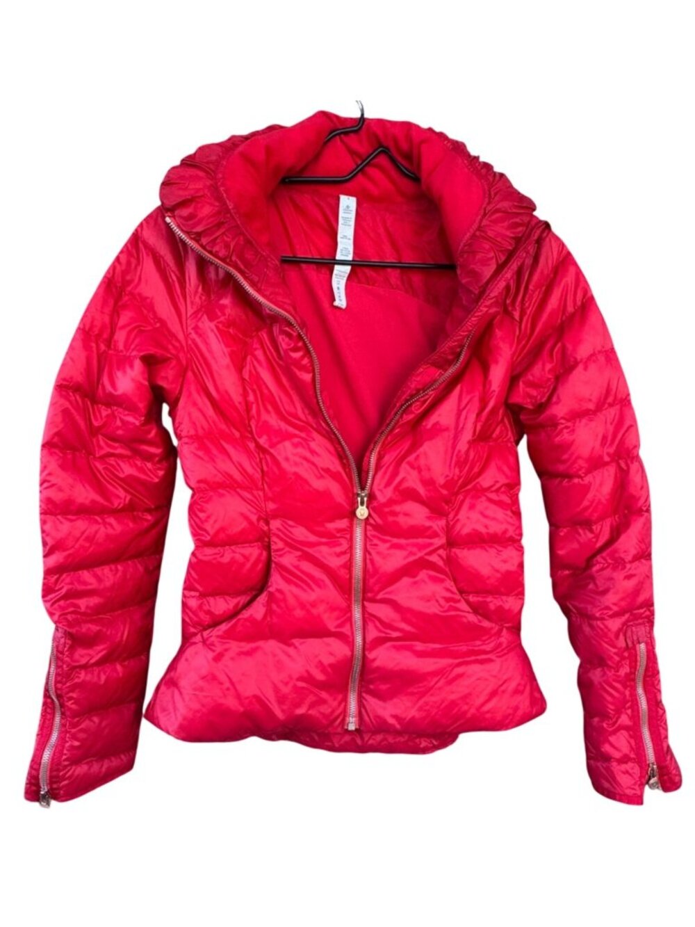 Lululemon Red Puffer Jacket Womens Sz 4 Down Insulated Gold Zipper Winter Coat